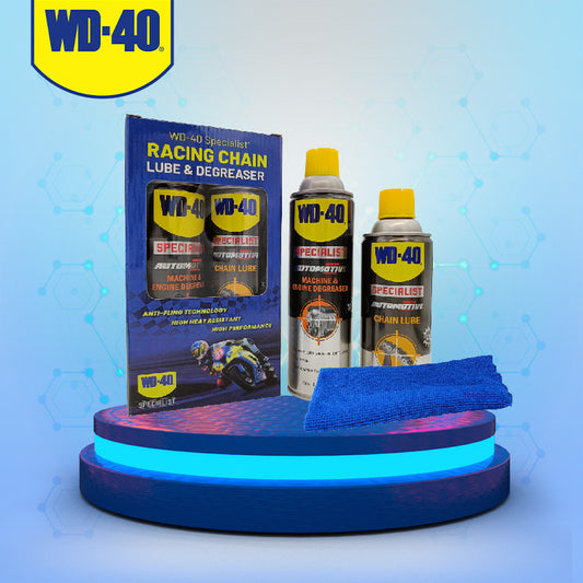 WD-40 AUTOMOTIVE TWIN PACK WITH 1 CAN OF CHAIN LUBE (360ML) AND 1 CAN OF DEGREASER (450ML)